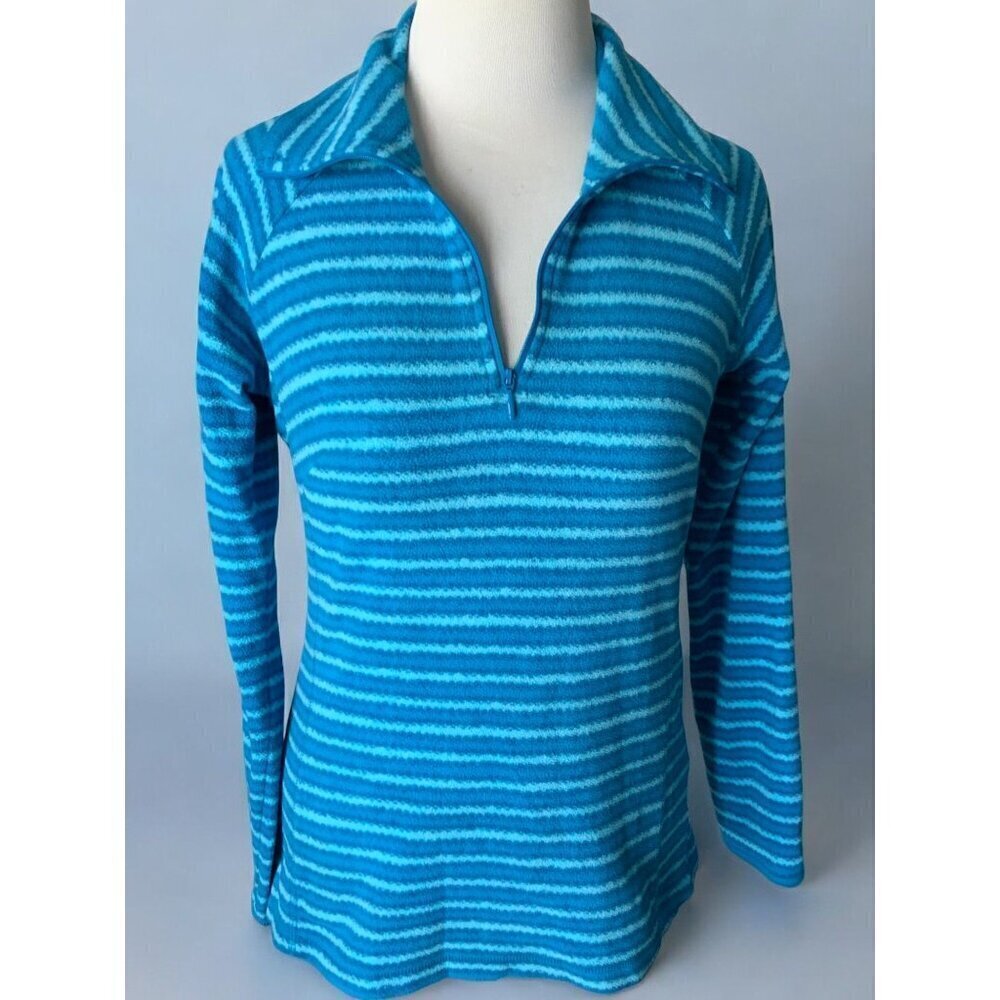 Columbia Blue Striped Quarter Zip Pullover Fleece Long Sleeve Sweater Small
